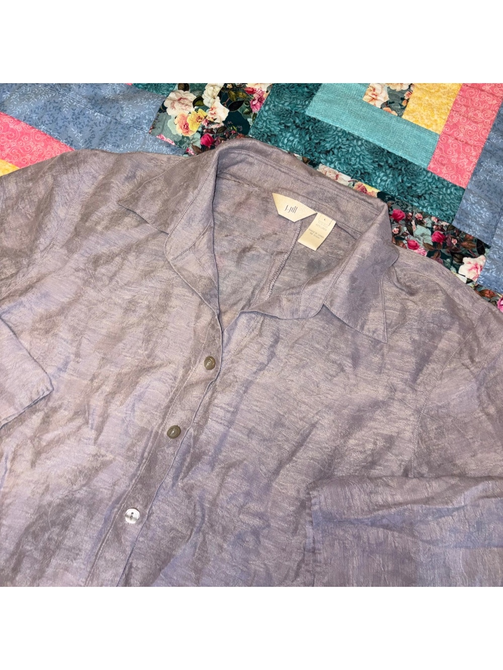J.Jill $110 Woman’s L 60% Silk 40% Linen Blend Lavender Button-Up Shirt - Picture 3 of 8